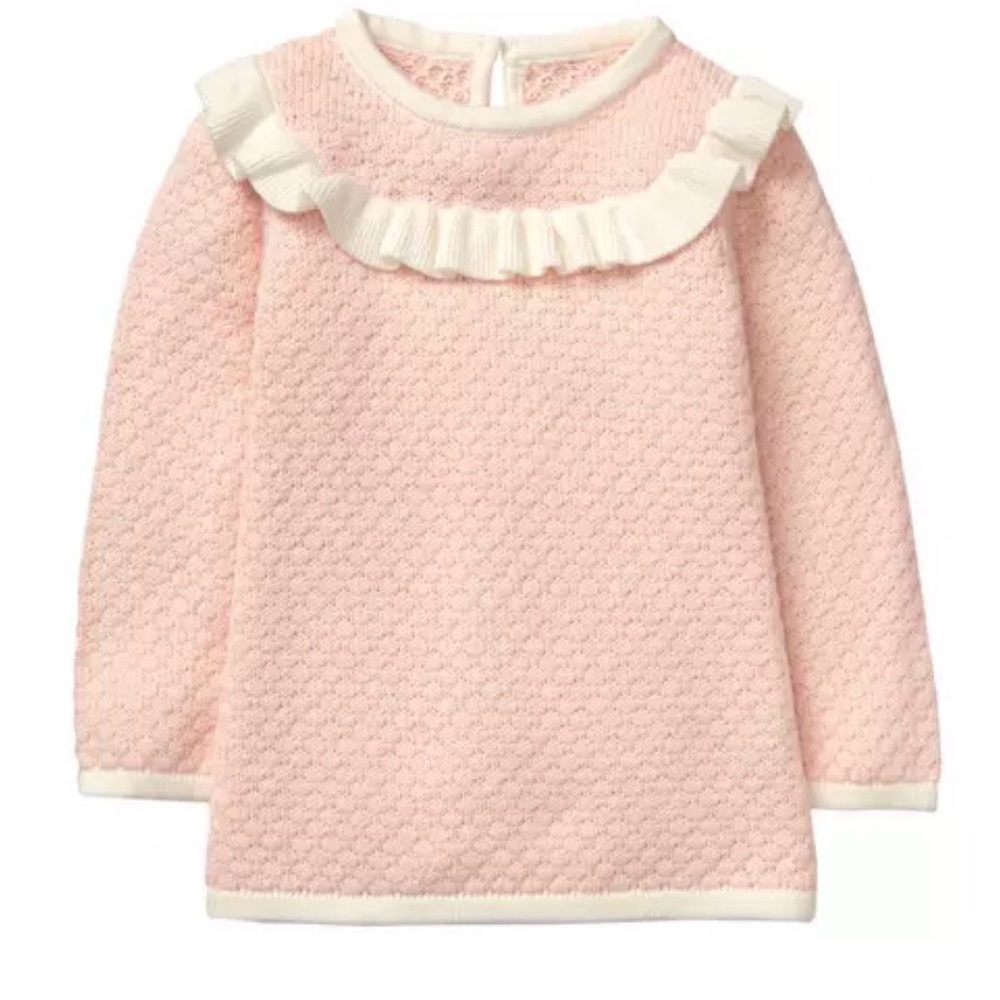 Janie and Jack Girls Ruffle Sweater Pink and Cream Soft Breathable Cotton Size 4